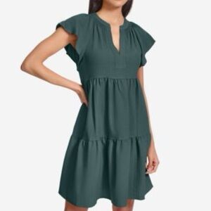 Calvin Klein Women’s A-line Tiered Green Bohemian Midi Dress With Pockets Sz 12